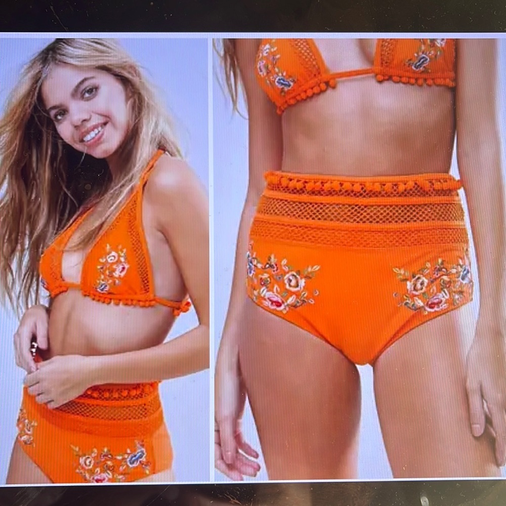 Asos Swim Premium Pom Pom Embroidered Fishnet Triangle Bikini